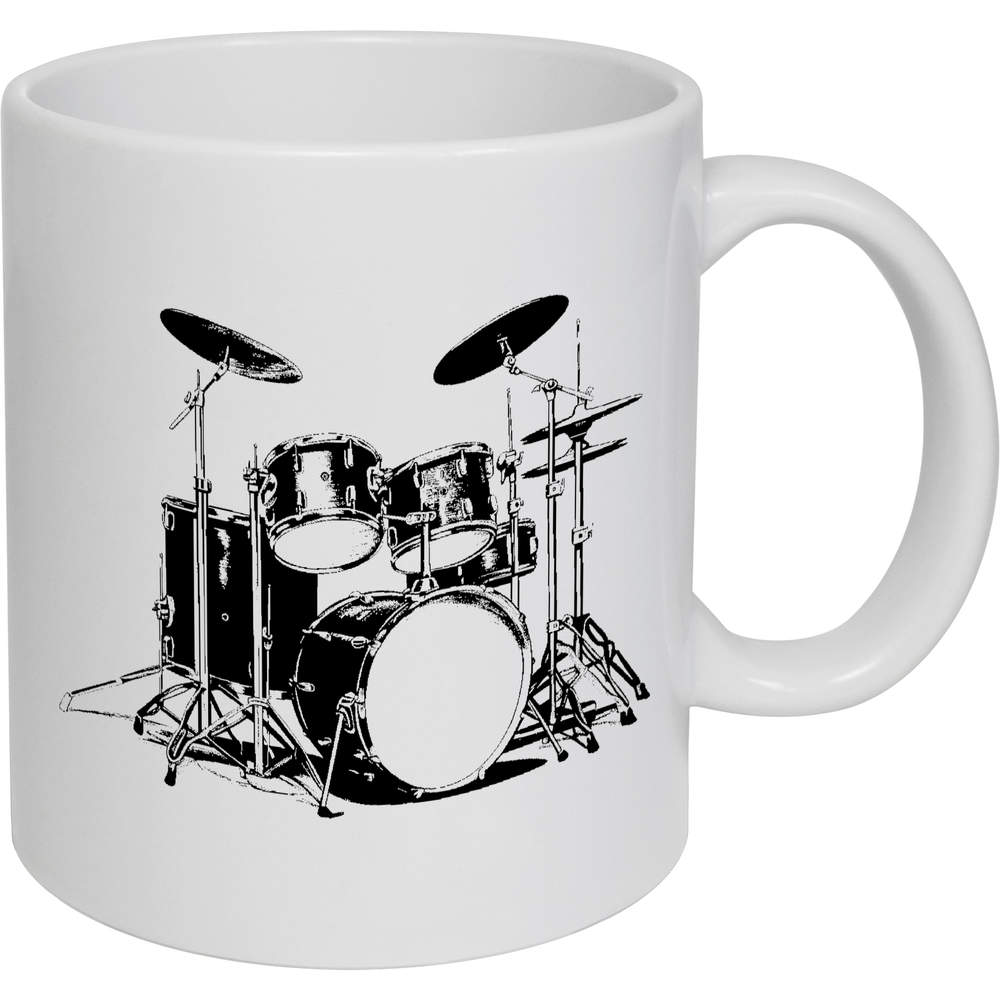 'Drum Set' Ceramic Mug / Cup - White, 320ml - 11oz Coffee / Tea Cup for Home, Office, Hot Drinks and Gifts (MG00069903)