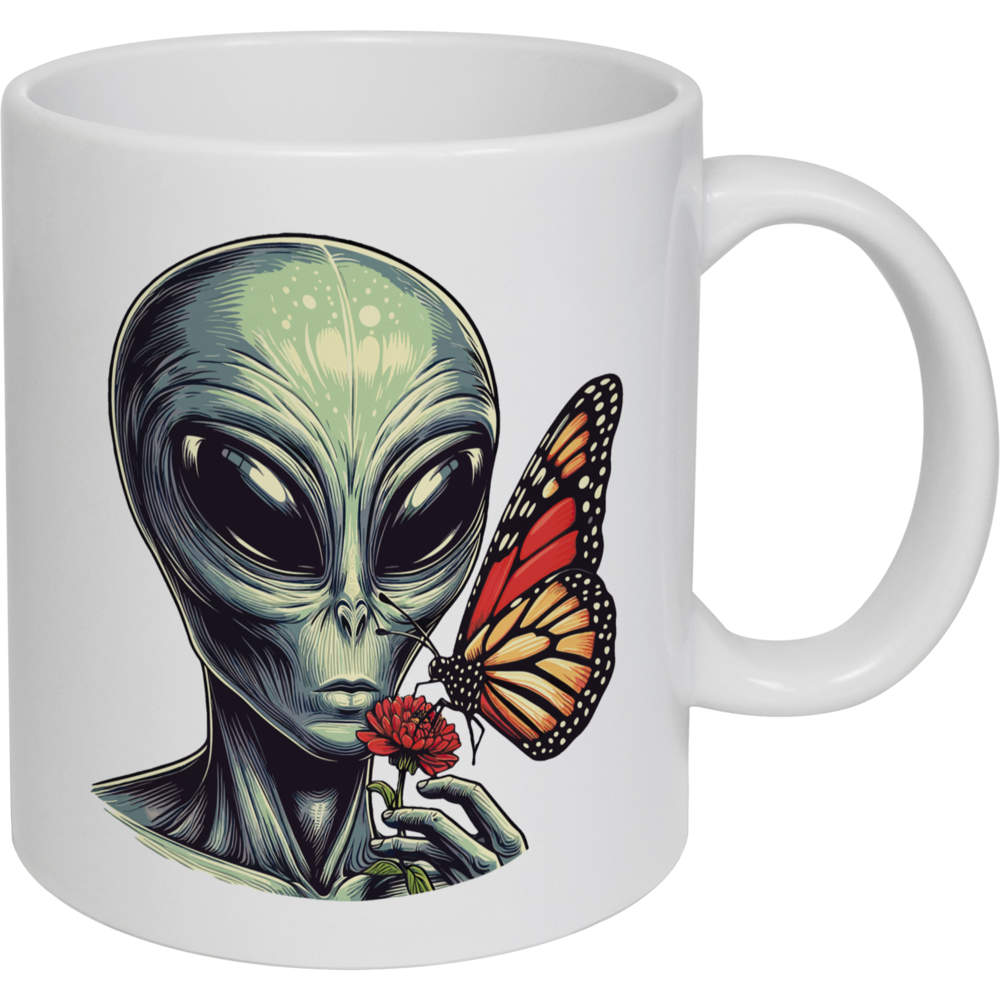 11oz (320ml) 'Alien With Butterfly' Ceramic Mug / Cup (MG00079990)