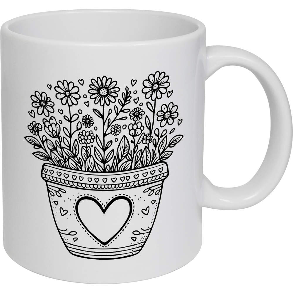 11oz (320ml) 'Heart Flower Pot' Ceramic Mug / Cup (MG00080745)