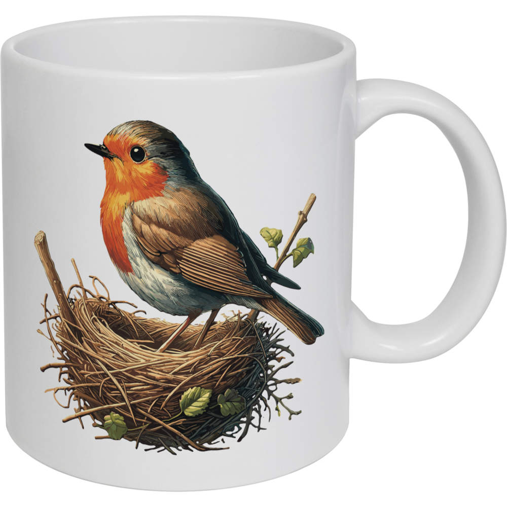 'Robins Nest' Ceramic Mug / Cup - White, 320ml - 11oz Coffee / Tea Cup for Home, Office, Hot Drinks and Gifts (MG00084127)