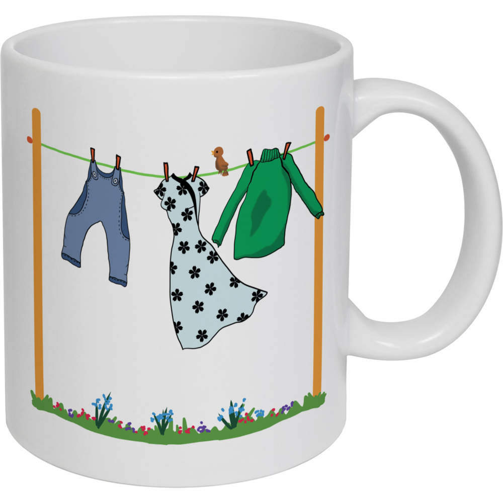 11oz (320ml) 'Washing Line With Clothes' Ceramic Mug / Cup (MG00085017)