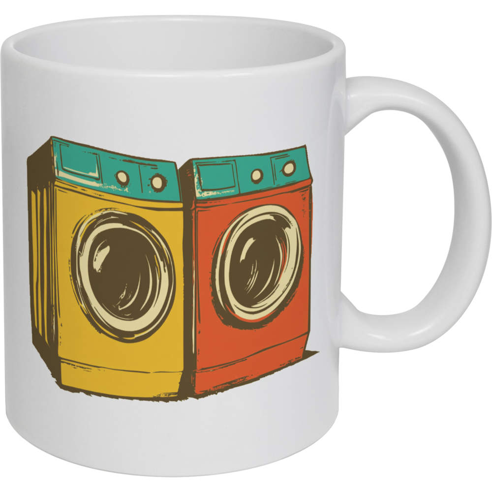 'Two Washing Machines' Ceramic Mug / Cup - White, 320ml - 11oz Coffee / Tea Cup for Home, Office, Hot Drinks and Gifts (MG00086557)