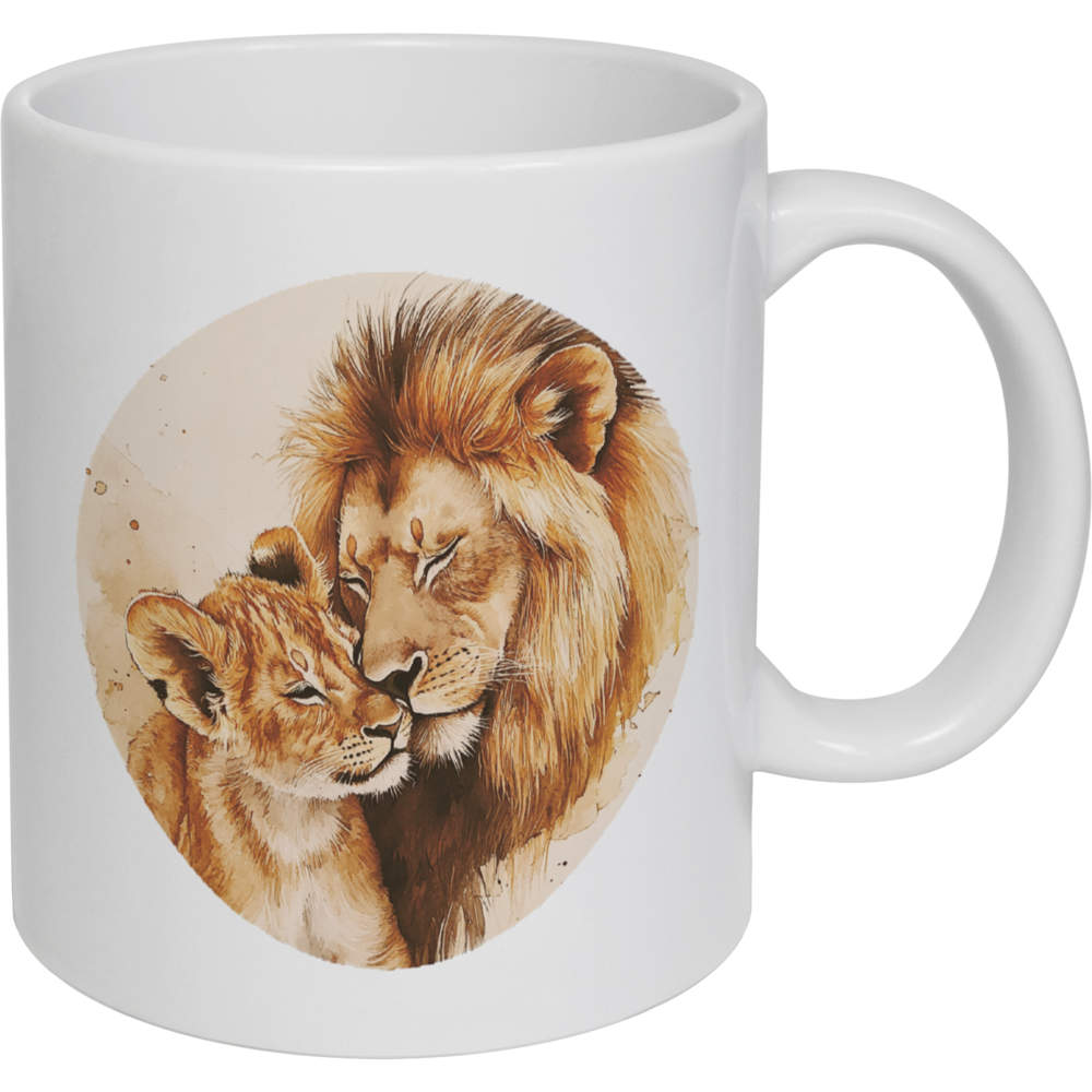 11oz (320ml) 'Father Lion with Cub' Ceramic Mug / Cup (MG00087174)