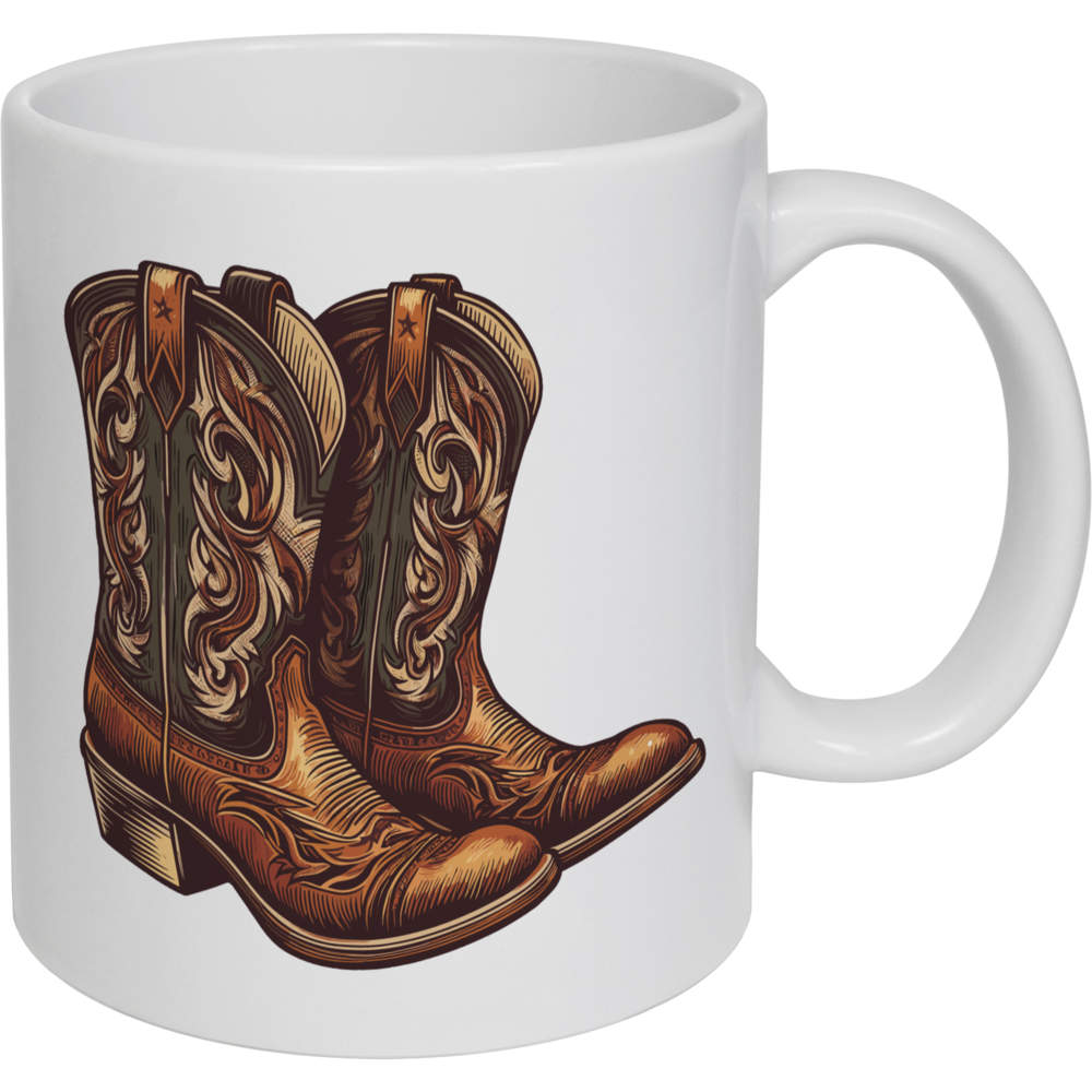'American Cowboy Boots' Ceramic Mug / Cup - White, 320ml - 11oz Coffee / Tea Cup for Home, Office, Hot Drinks and Gifts (MG00090200)