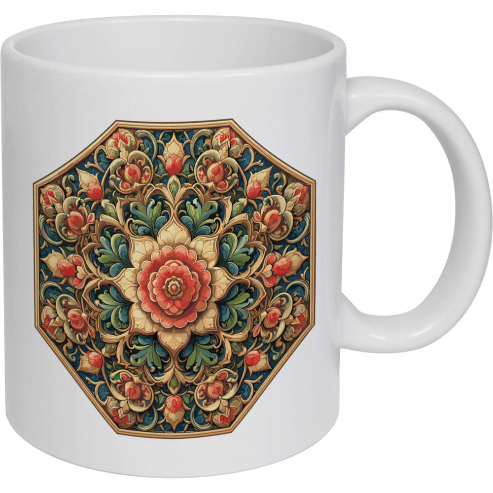 11oz (320ml) 'Octagonal Floral Decoration' Ceramic Mug / Cup (MG00092359)