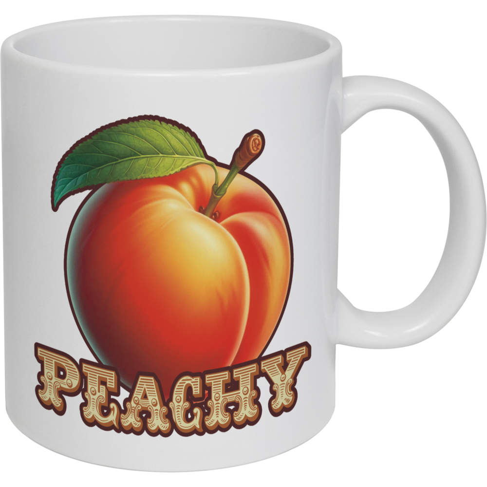 'Juicy Ripe Peach' Ceramic Mug / Cup - White, 320ml - 11oz Coffee / Tea Cup for Home, Office, Hot Drinks and Gifts (MG00092365)