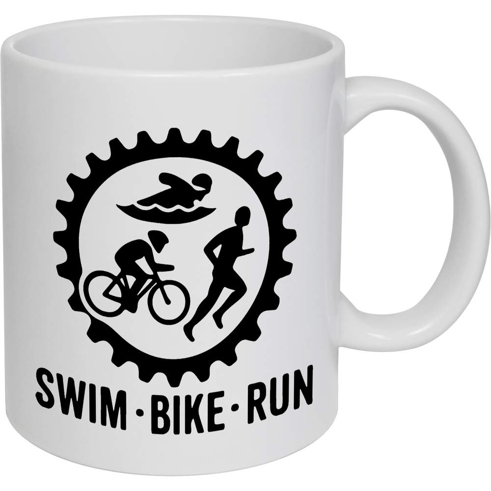 'Swim Bike Run Triathlon' Ceramic Mug / Cup - White, 320ml - 11oz Coffee / Tea Cup for Home, Office, Hot Drinks and Gifts (MG00093553)