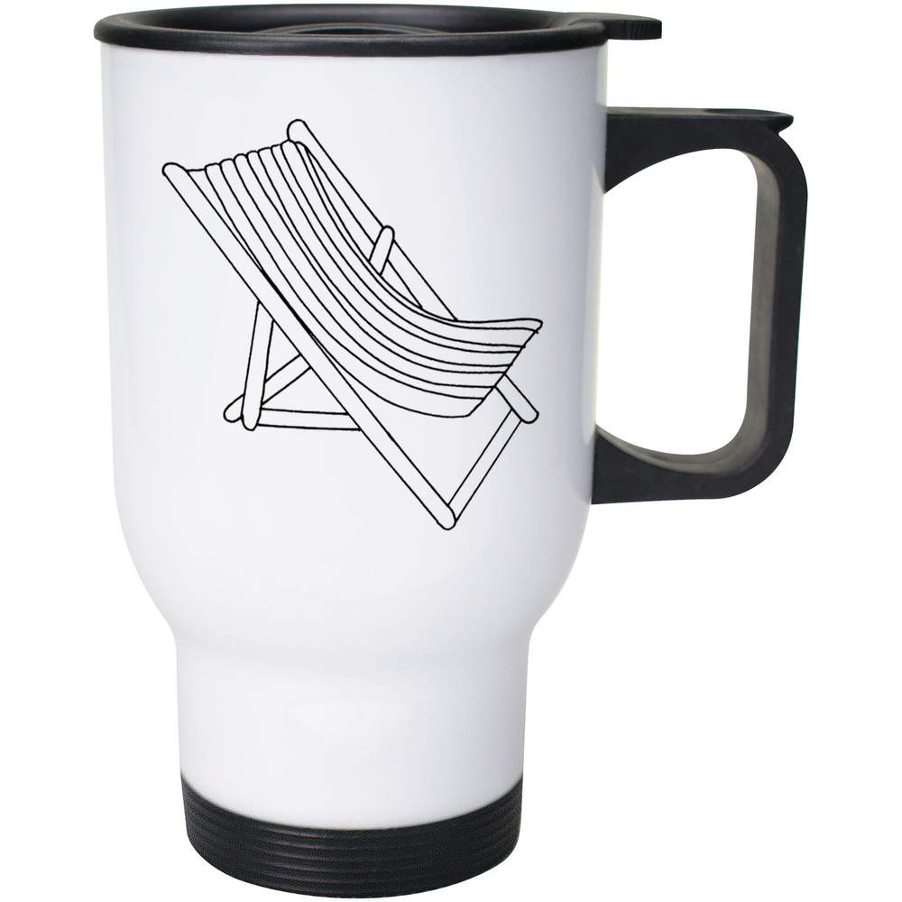 'Deck Chair' Reusable Travel / Coffee Mug - White, 400ml - White 14oz Lidded Drinks Cup for Work, Commuting, Cars and Travel (MG00033724)