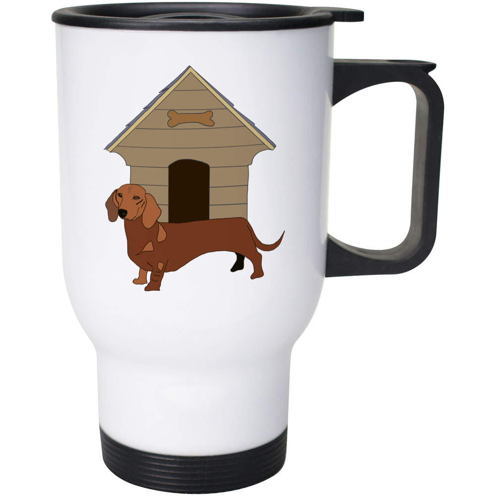400ml 'Dachshund & Dog House' Reusable Coffee / Travel Mug (MG00038806)