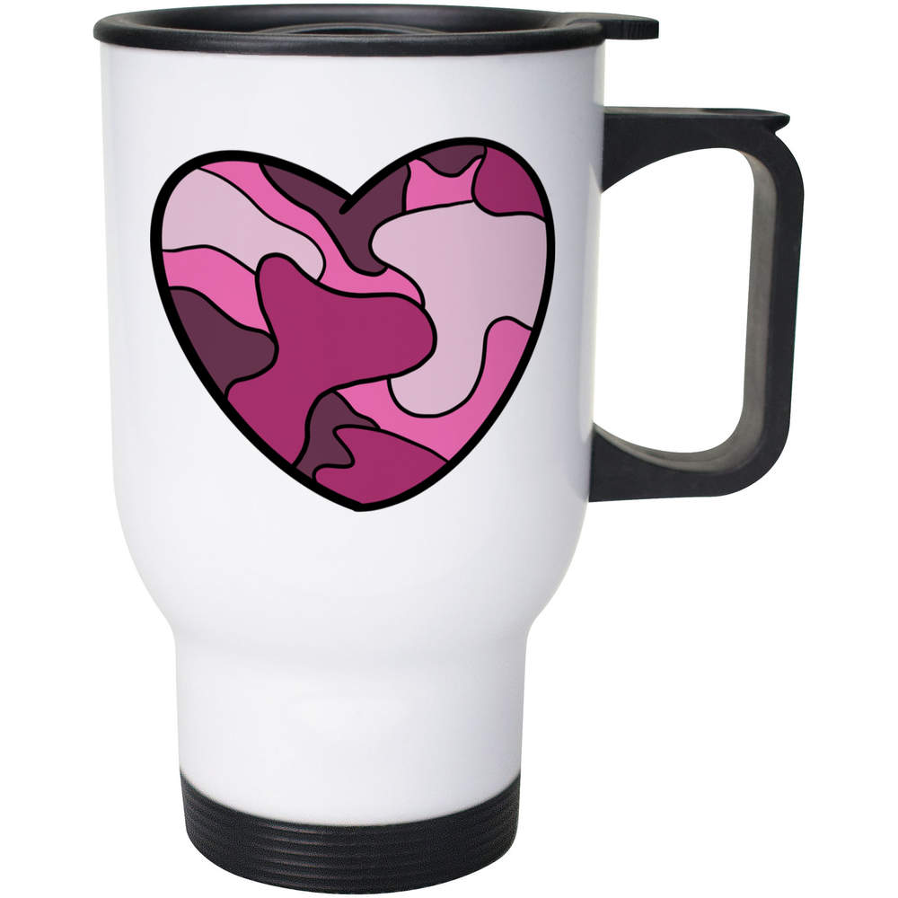 400ml 'Pink Camo Heart' Reusable Coffee / Travel Mug (MG00046972)
