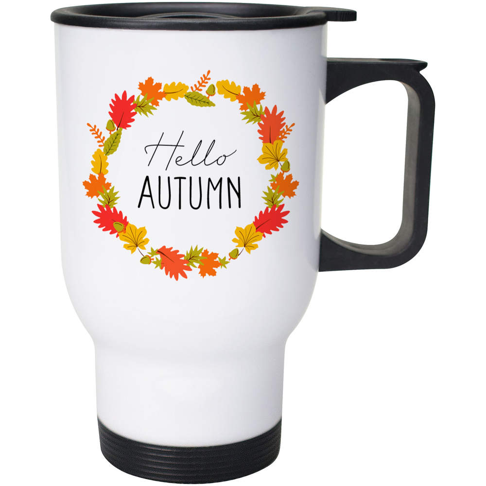 400ml 'Hello Autumn Leaf Wreath' Reusable Coffee / Travel Mug (MG00053970)