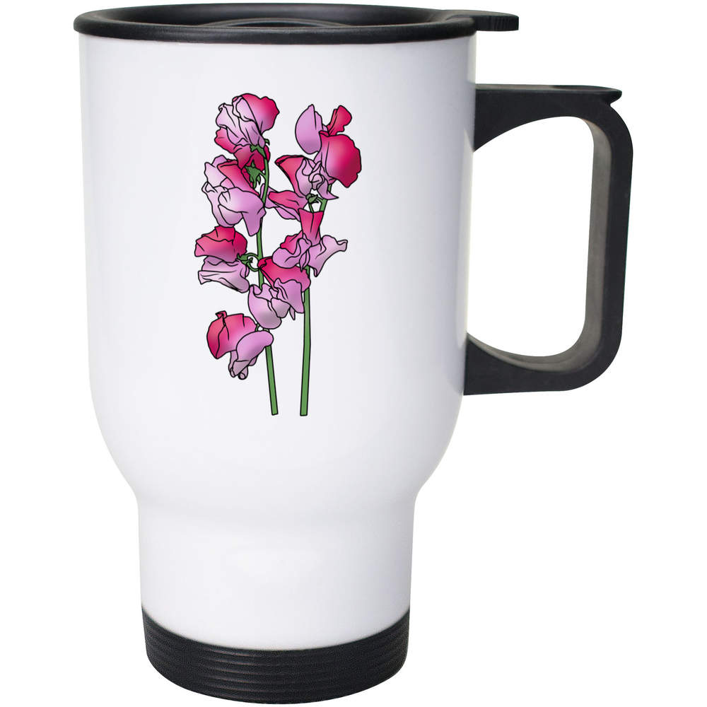 400ml 'Pink Sweetpea Flowers' Reusable Coffee / Travel Mug (MG00061391)