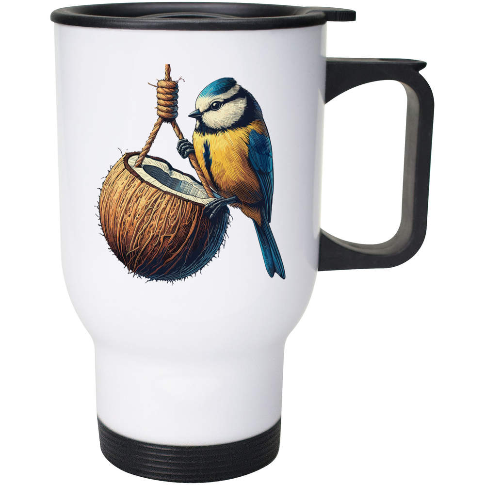 400ml 'Blue Tit On Coconut Shell' Reusable Coffee / Travel Mug (MG00080017)
