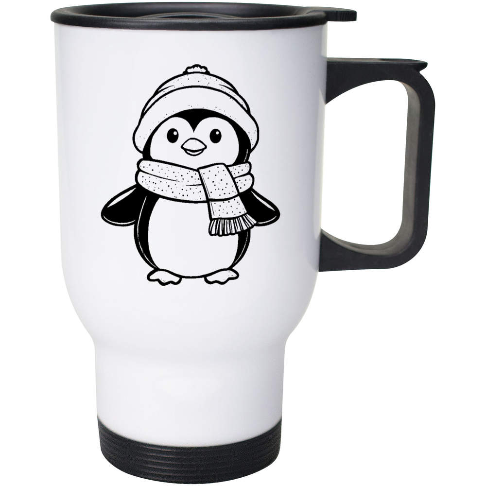 400ml 'Cute Penguin Wearing Scarf' Reusable Coffee / Travel Mug (MG00083013)