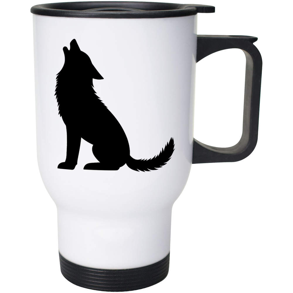 400ml 'wolf silhouette howling, black wolf, isolated' Reusable Coffee / Travel Mug (MG00083798)