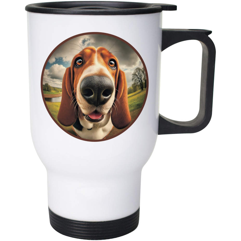400ml 'Smiling Basset Hound' Reusable Coffee / Travel Mug (MG00084418)