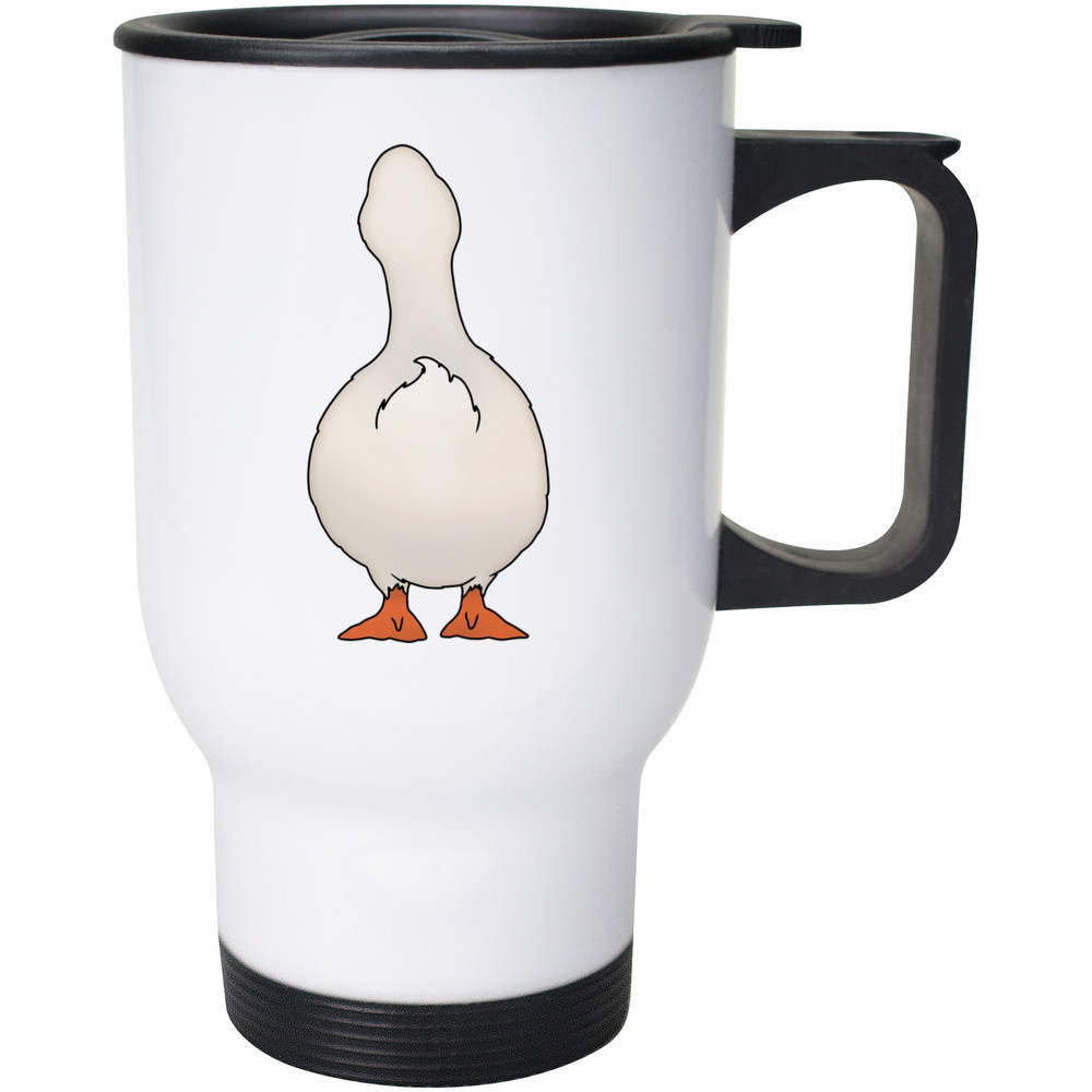 'Duck Bottom' Reusable Travel / Coffee Mug - White, 400ml - White 14oz Lidded Drinks Cup for Work, Commuting, Cars and Travel (MG00086008)