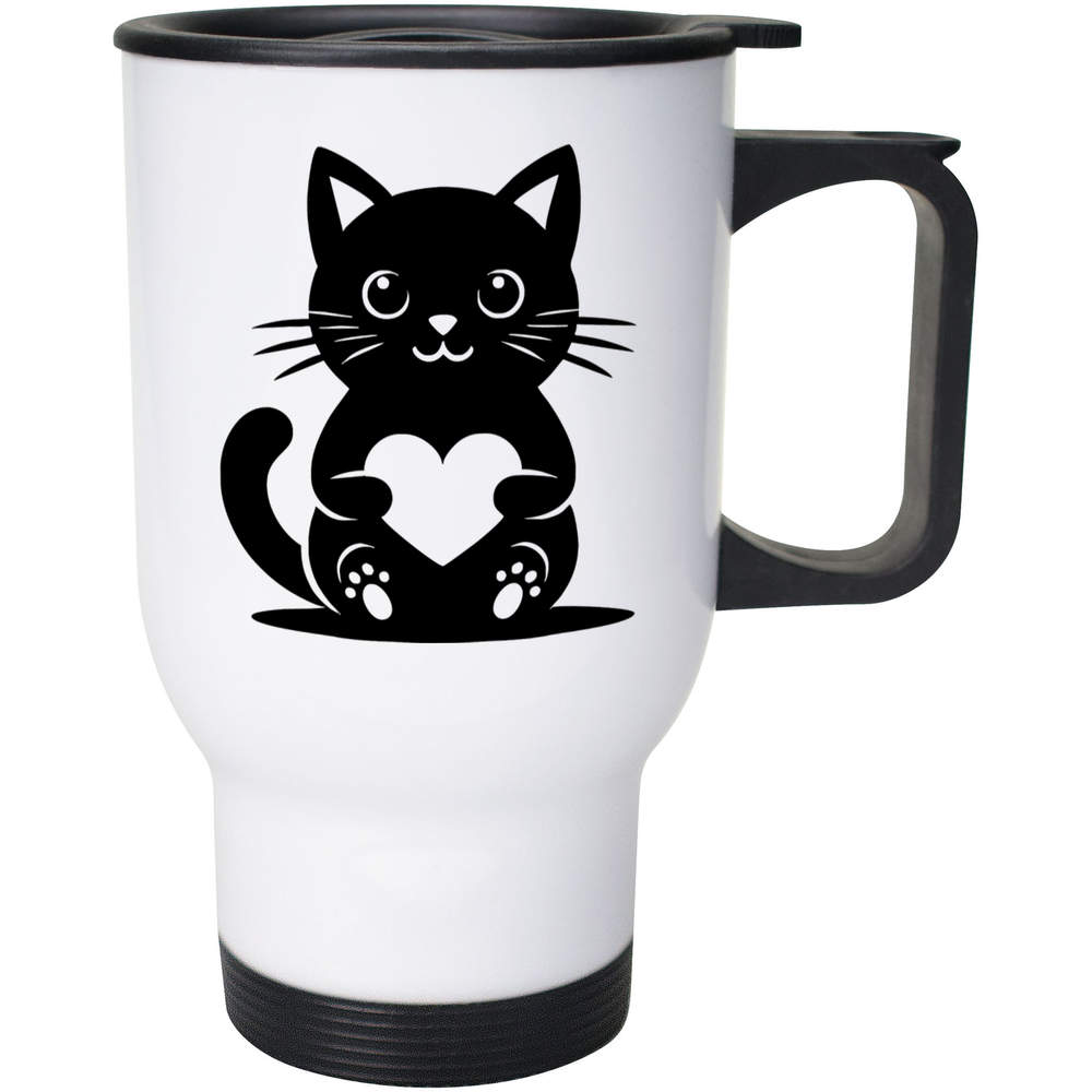 400ml 'Cute Cat With Love Heart' Reusable Coffee / Travel Mug (MG00092207)