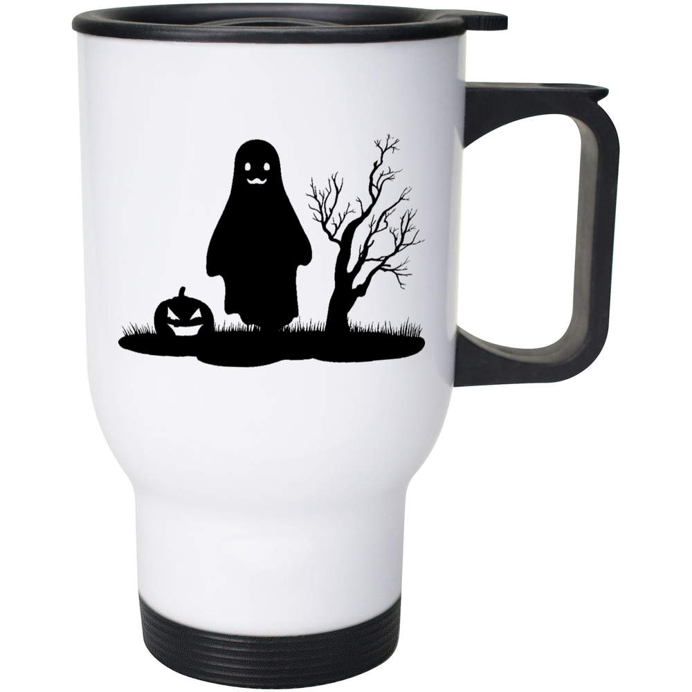 400ml 'Halloween Ghost & Pumpkin Silhouette' Reusable Coffee / Travel Mug (MG00093854)