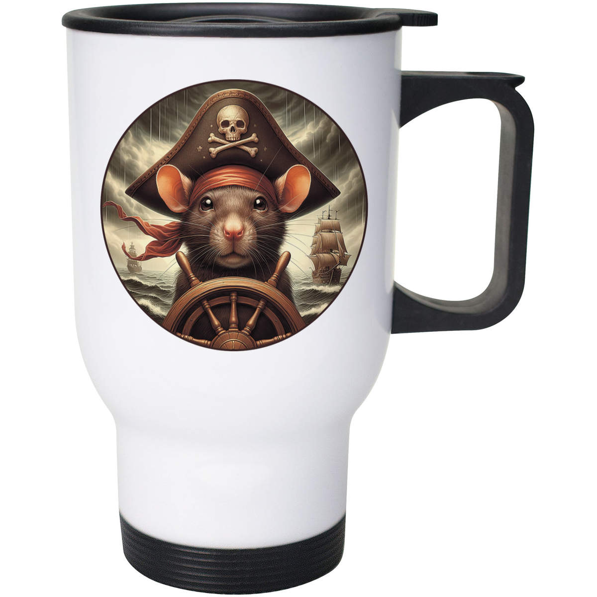 400ml 'Pirate Rat Steering Ship' Reusable Coffee / Travel Mug (MG00094853)