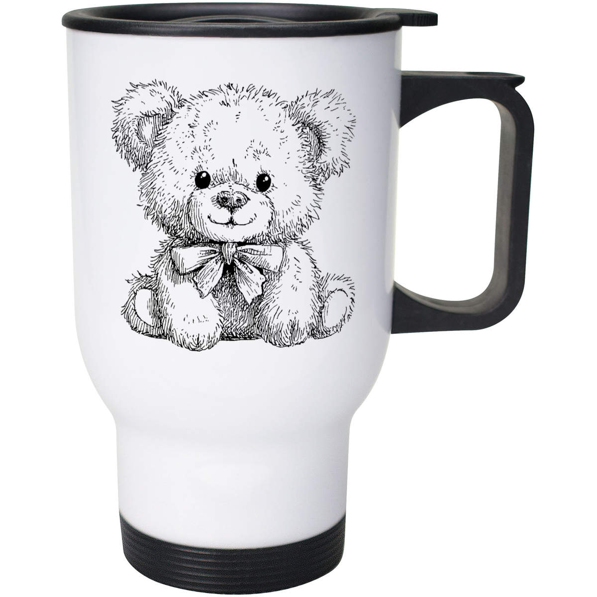 'Cute Teddy Bear Sitting' Reusable Travel / Coffee Mug - White, 400ml - White 14oz Lidded Drinks Cup for Work, Commuting, Cars and Travel (MG00095188)