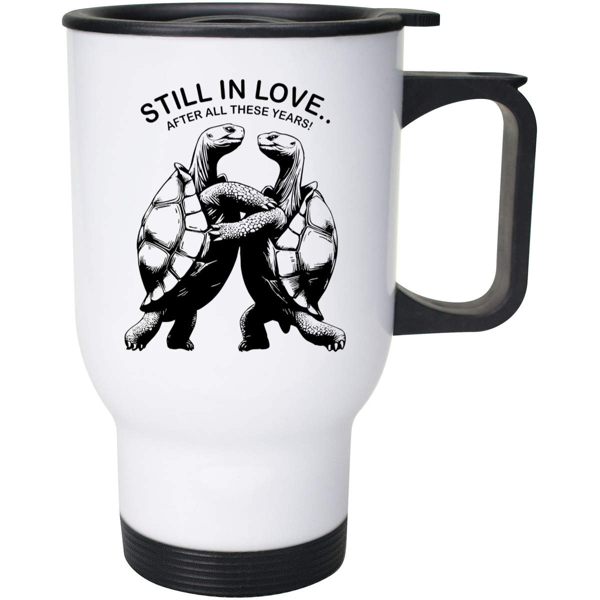 'Tortoises In Love' Reusable Travel / Coffee Mug - White, 400ml - White 14oz Lidded Drinks Cup for Work, Commuting, Cars and Travel (MG00098108)