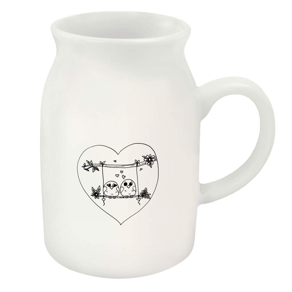300ml 'Love Birds In A Heart' Ceramic Milk Jug (MJ00011026)