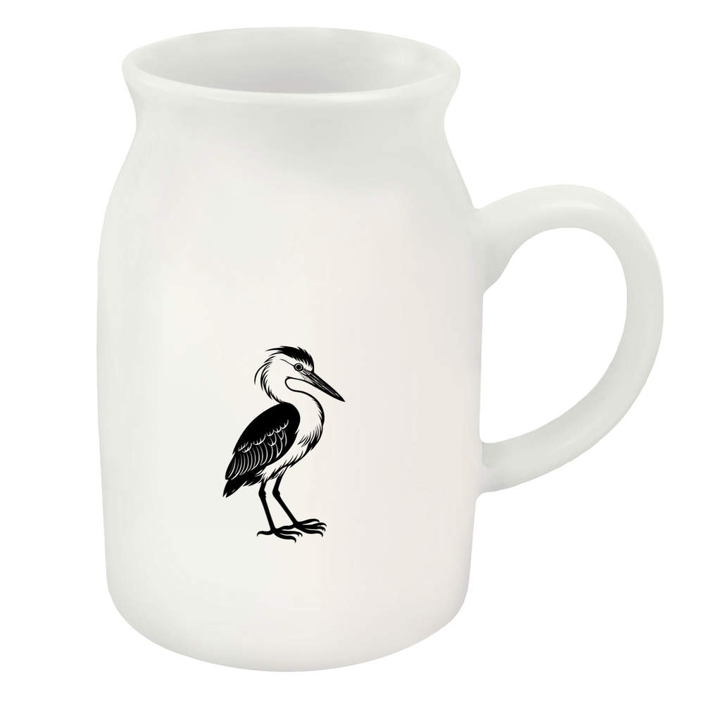 'Heron Bird' Ceramic Milk Jug - 300ml - 10oz Creamer / Small Pitcher for Tea, Coffee, Breakfast and Dining (MJ00014457)