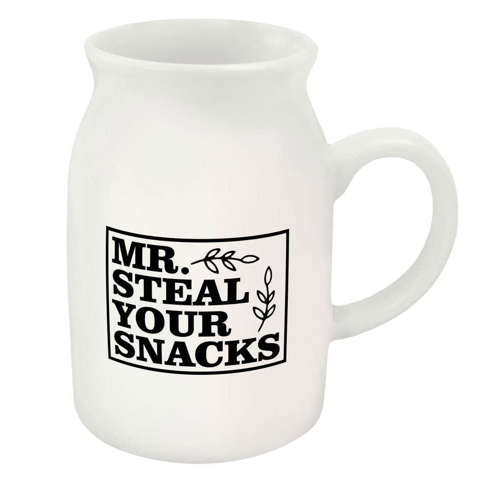 300ml 'Mr.Steal Your Snacks Label Funny Saying Humor' Ceramic Milk Jug (MJ00017943)