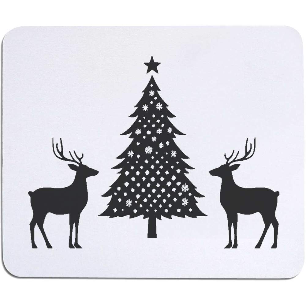 'Christmas Tree with Two Reindeer  Silhouette' Mouse Mat / Desk Pad (MO00039179)
