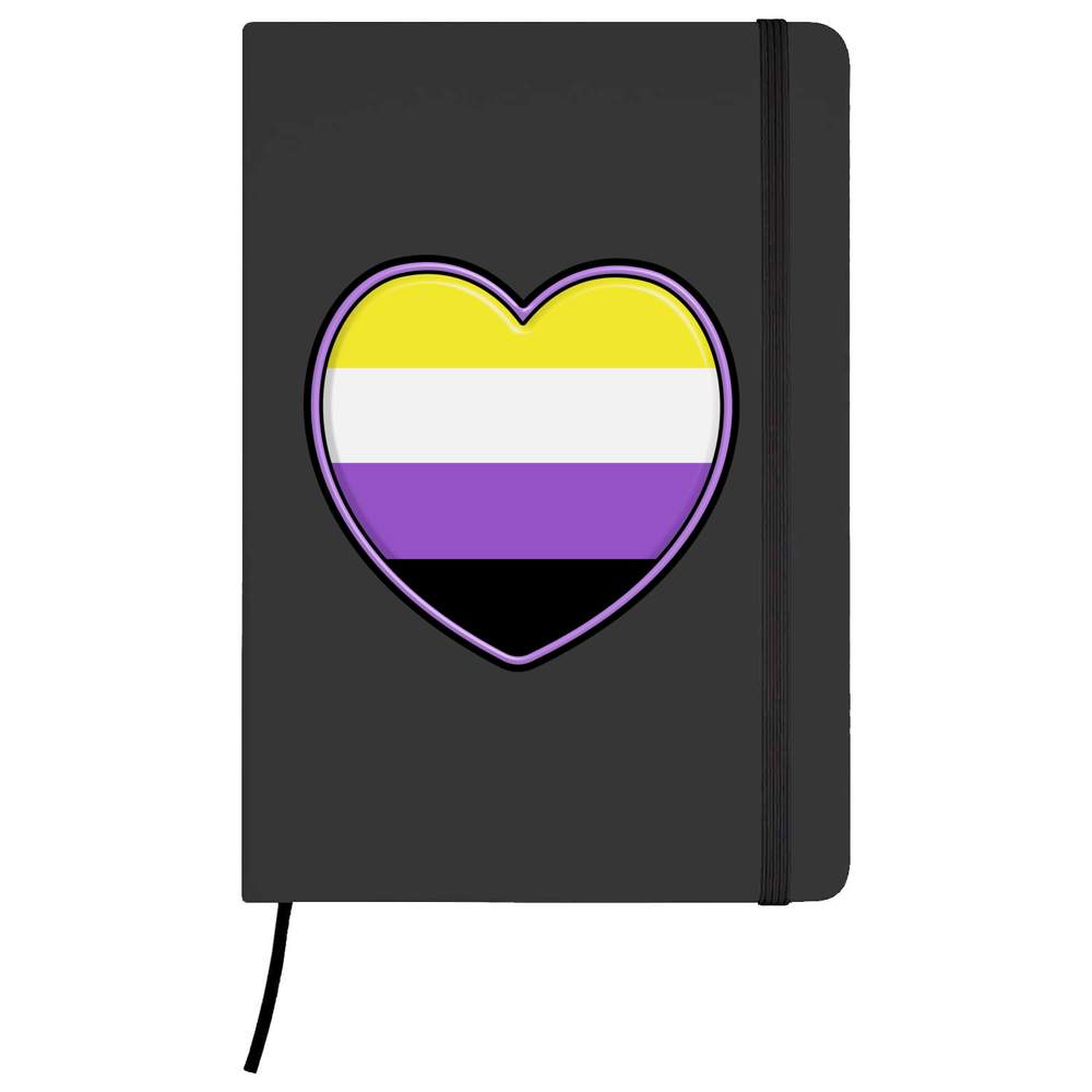 A5 'Nonbinary Pride Heart' Black Hardcover Ruled Notebook (NB00034945)
