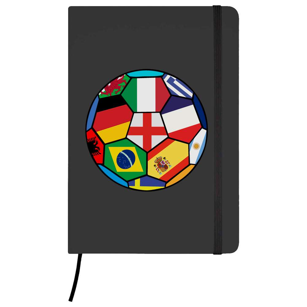 'World Cup Flags Football' Hardcover Ruled Notebook - Black, A5 - Lined Journal for School, Work, Writing, Notes and Gifts (NB00043280)
