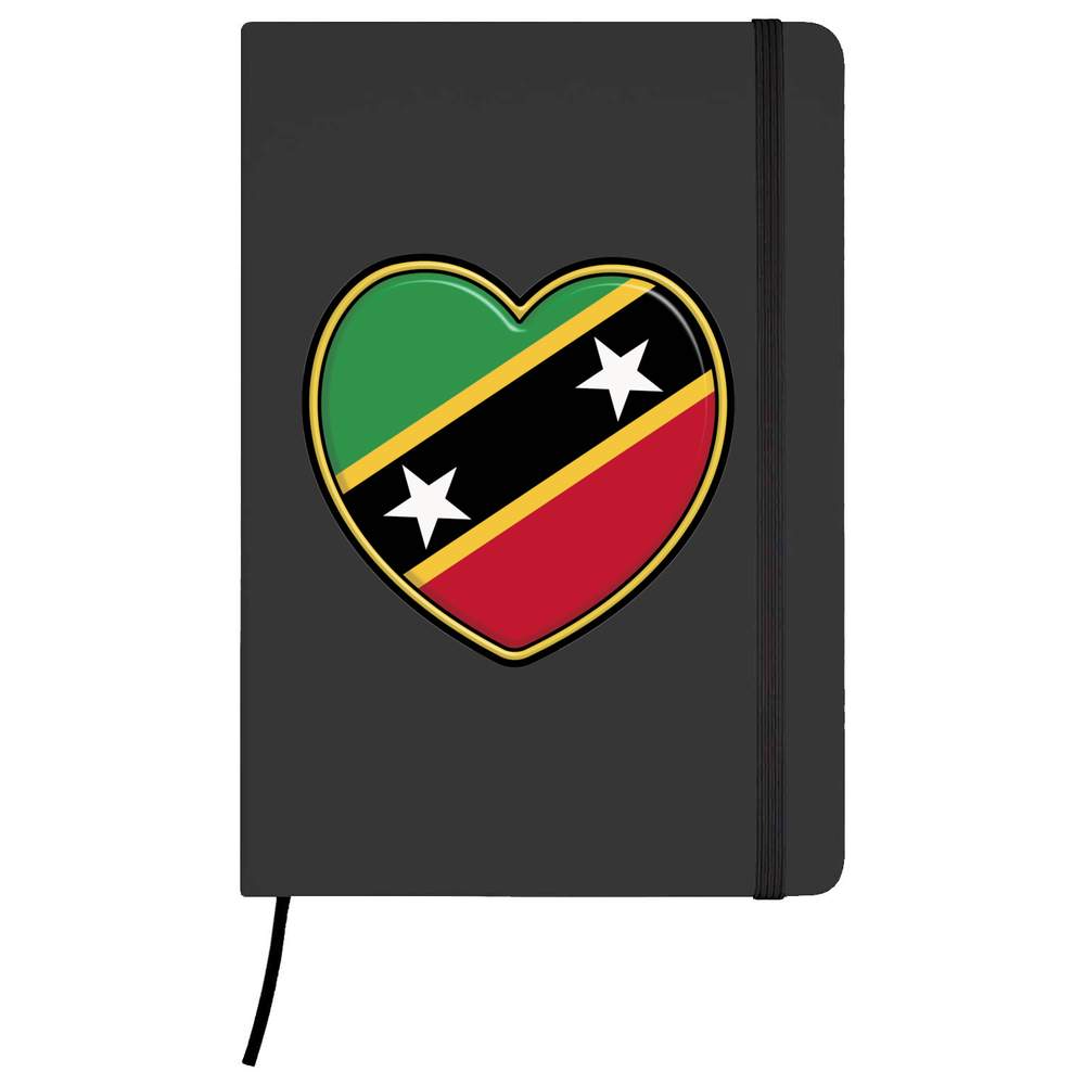 'St Kitts & Nevis Heart' Hardcover Ruled Notebook - Black, A5 - Lined Journal for School, Work, Writing, Notes and Gifts (NB00054438)