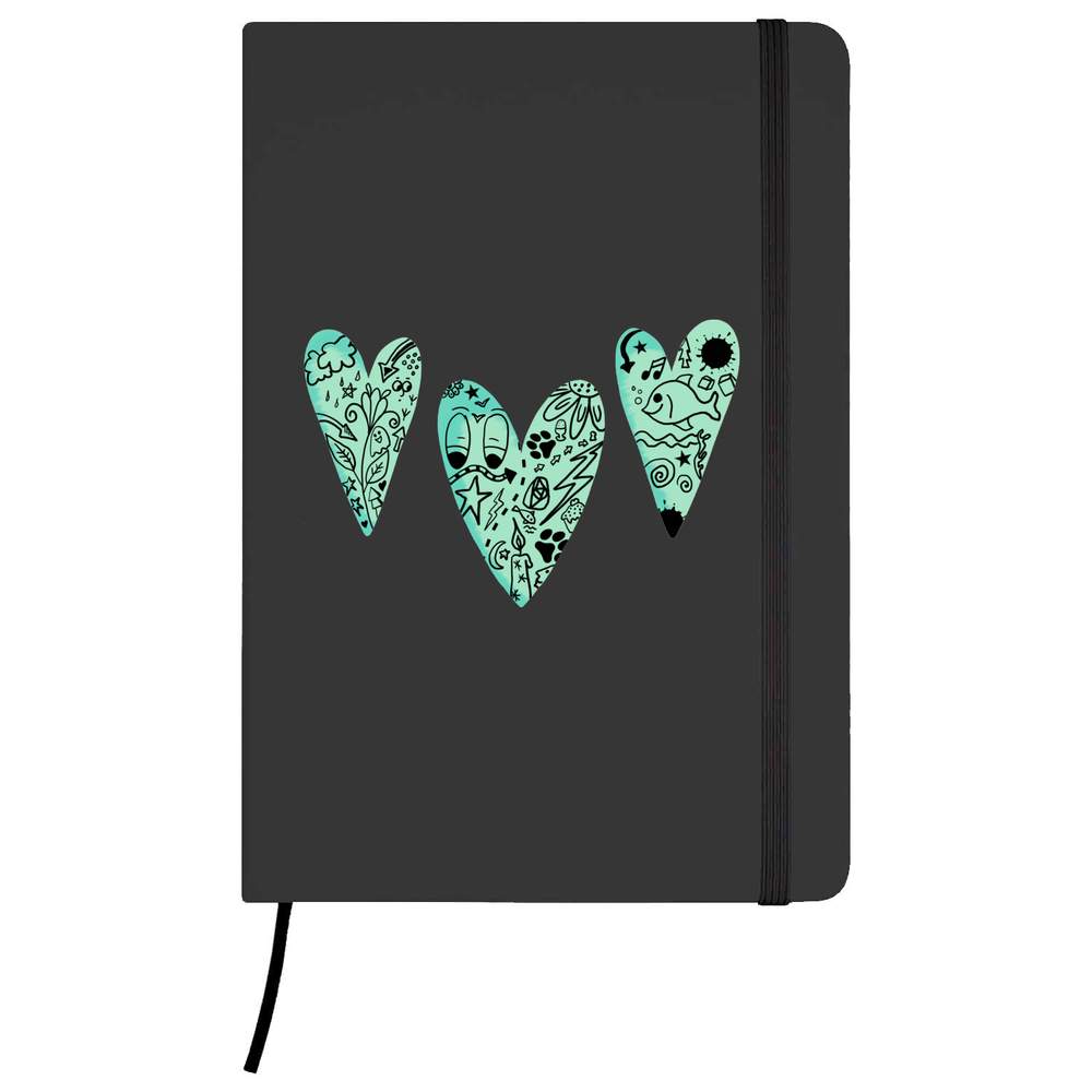 A5 'Doodle Hearts' Black Hardcover Ruled Notebook (NB00077896)