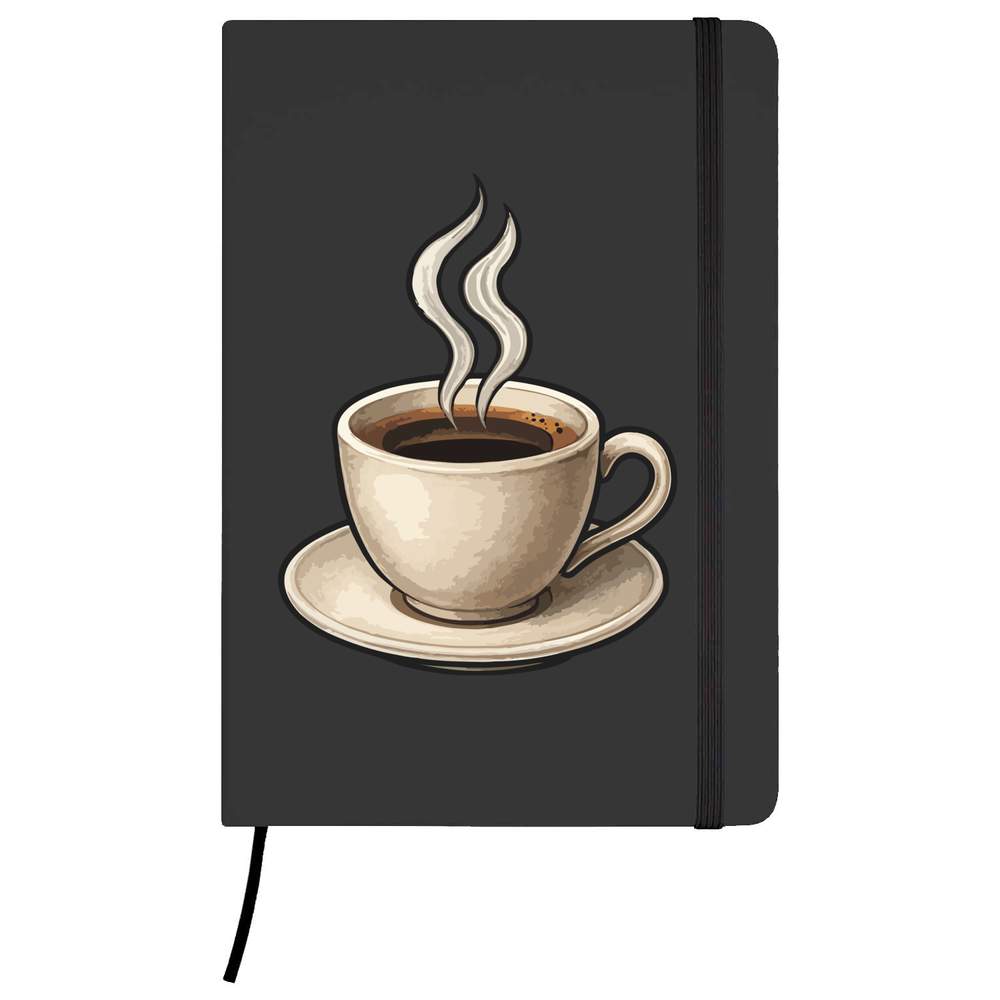 'Steaming Coffee' Hardcover Ruled Notebook - Black, A5 - Lined Journal for School, Work, Writing, Notes and Gifts (NB00082337)