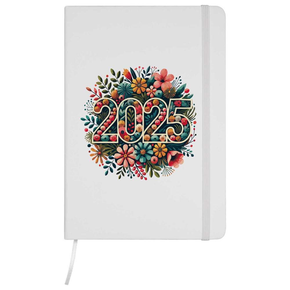A5 'Floral New Year 2025' White Hardcover Ruled Notebook (NB00072603)