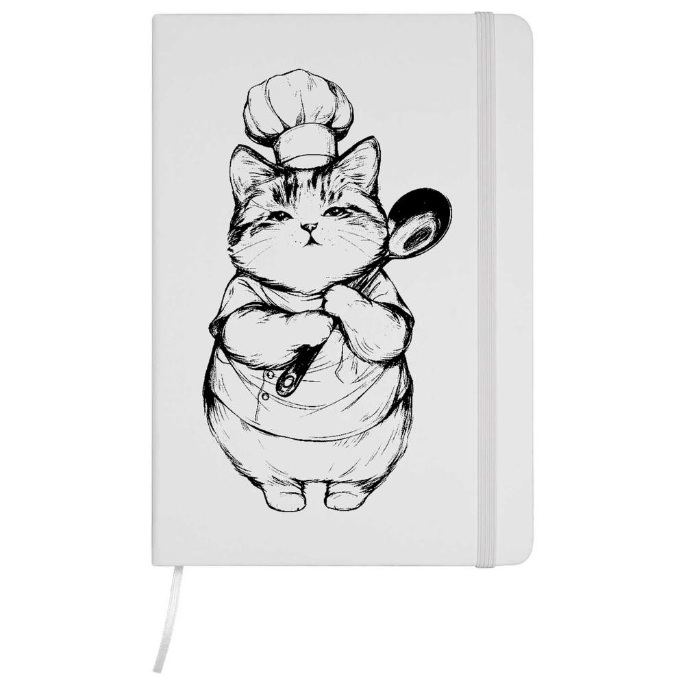 A5 'Chef Cat with Spoon' White Hardcover Ruled Notebook (NB00076443)