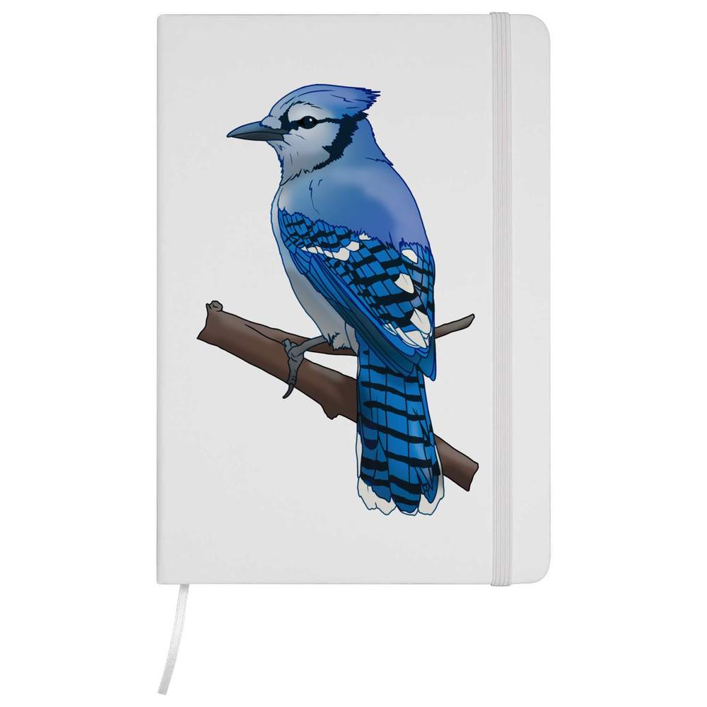 'Blue Jay on a Branch' Hardcover Ruled Notebook - White, A5 - Lined Journal for School, Work, Writing, Notes and Gifts (NB00076583)