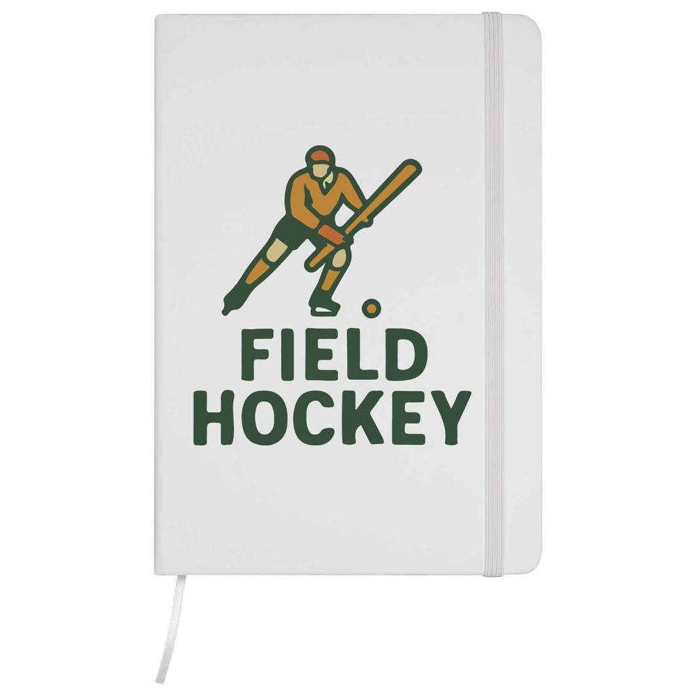 'Field Hockey' Hardcover Ruled Notebook - White, A5 - Lined Journal for School, Work, Writing, Notes and Gifts (NB00080930)