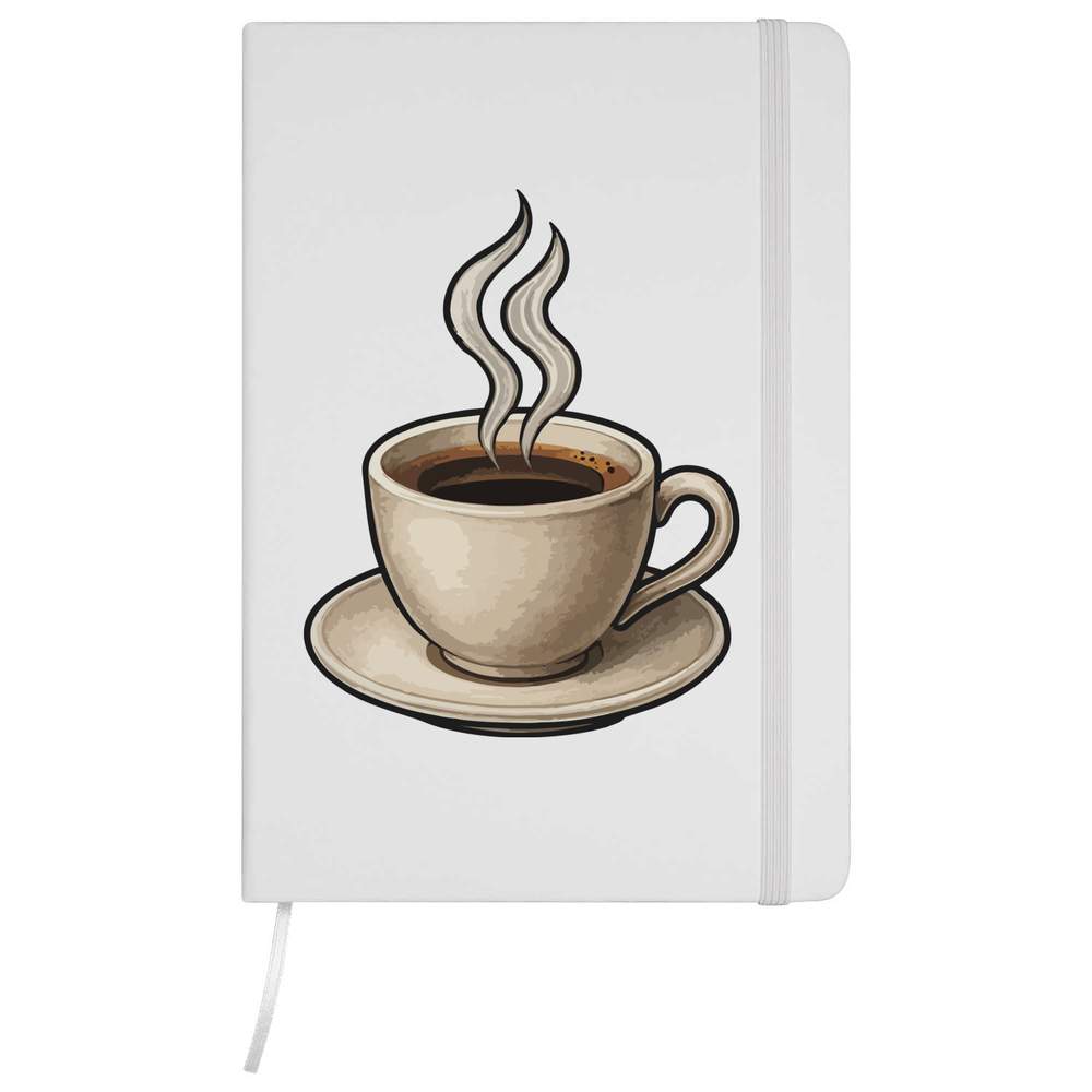 'Steaming Coffee' Hardcover Ruled Notebook - White, A5 - Lined Journal for School, Work, Writing, Notes and Gifts (NB00082336)