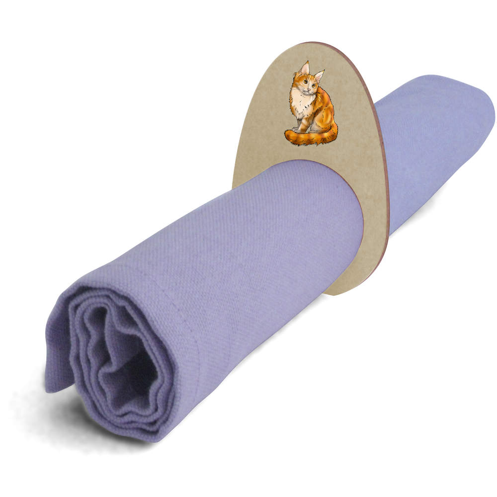 5 x 'Ginger Maine Coon' Wooden Napkin Rings / Holders (NR00048395)
