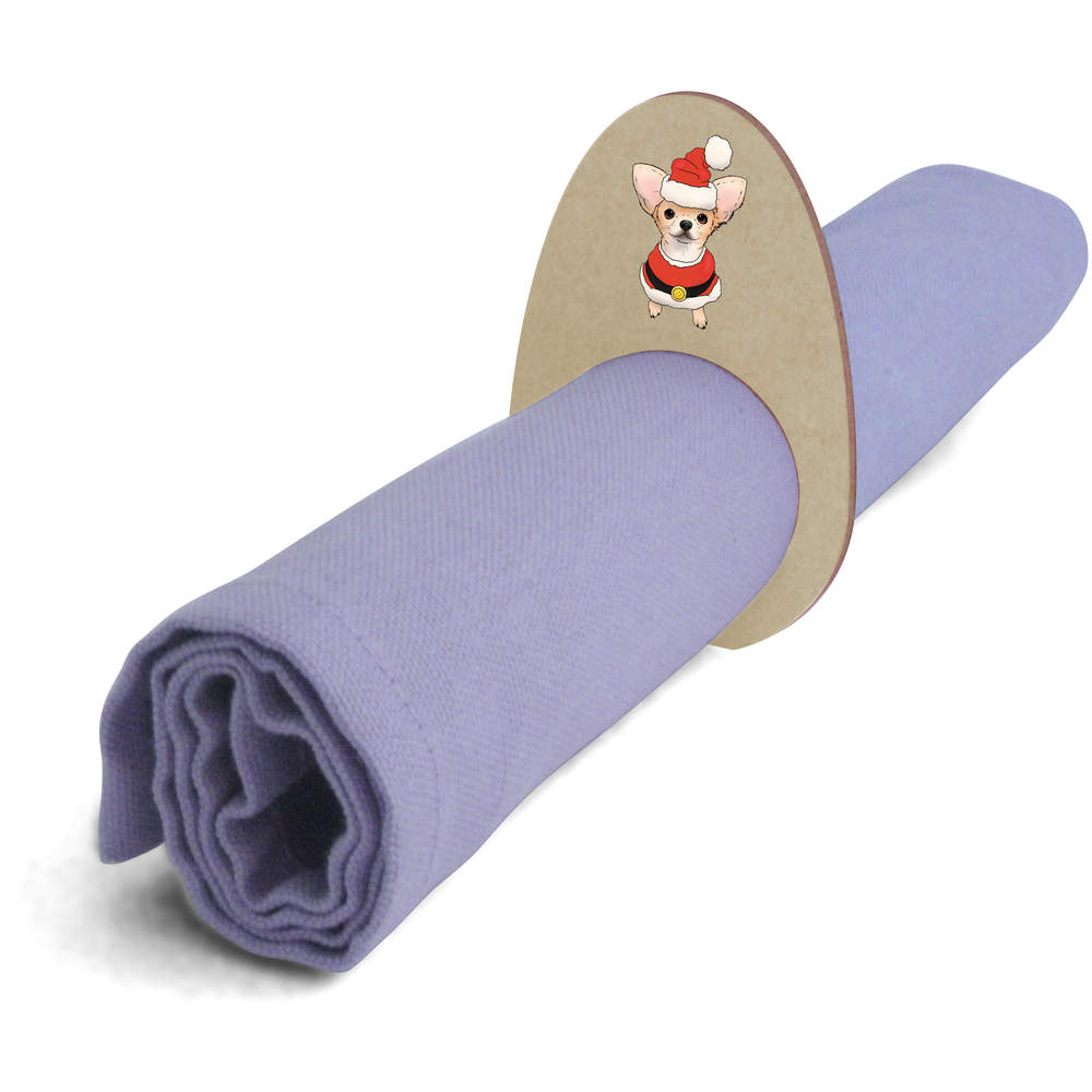 5 x 'Christmas Chihuahua' Wooden Napkin Rings / Holders (NR00056132)