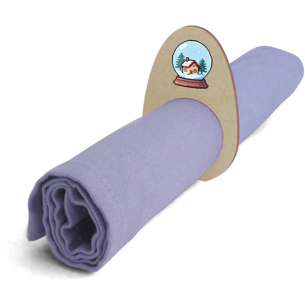 5 x 'Pixel Style Snow Globe' Wooden Napkin Rings / Holders (NR00074696)