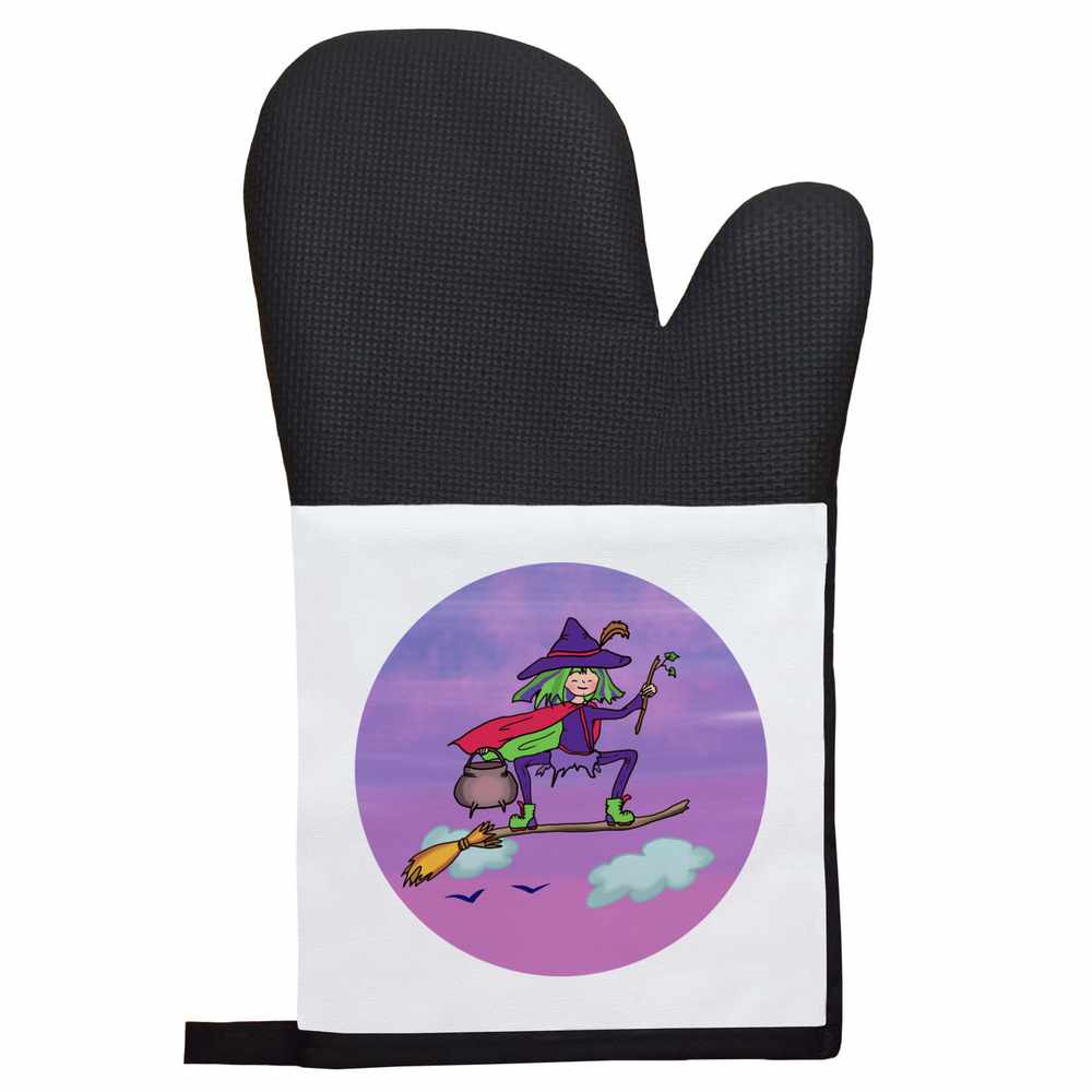 'Witch Riding Broomstick' Oven Glove / Mitt (OG00051705)
