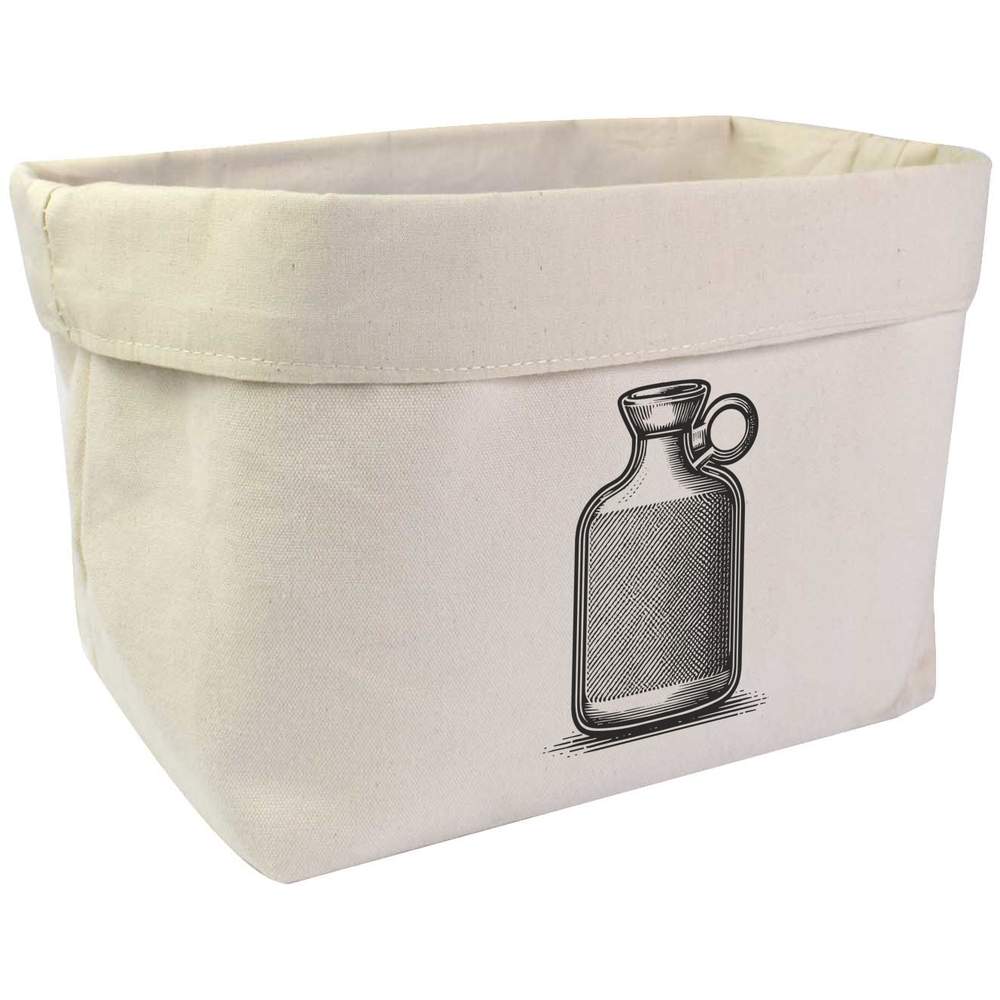 'Hot Water Bottle' Canvas Organiser / Storage Bag - 8L Cotton Storage Basket for Home and Office - 22cm x 22cm x 16cm (OR00035619)