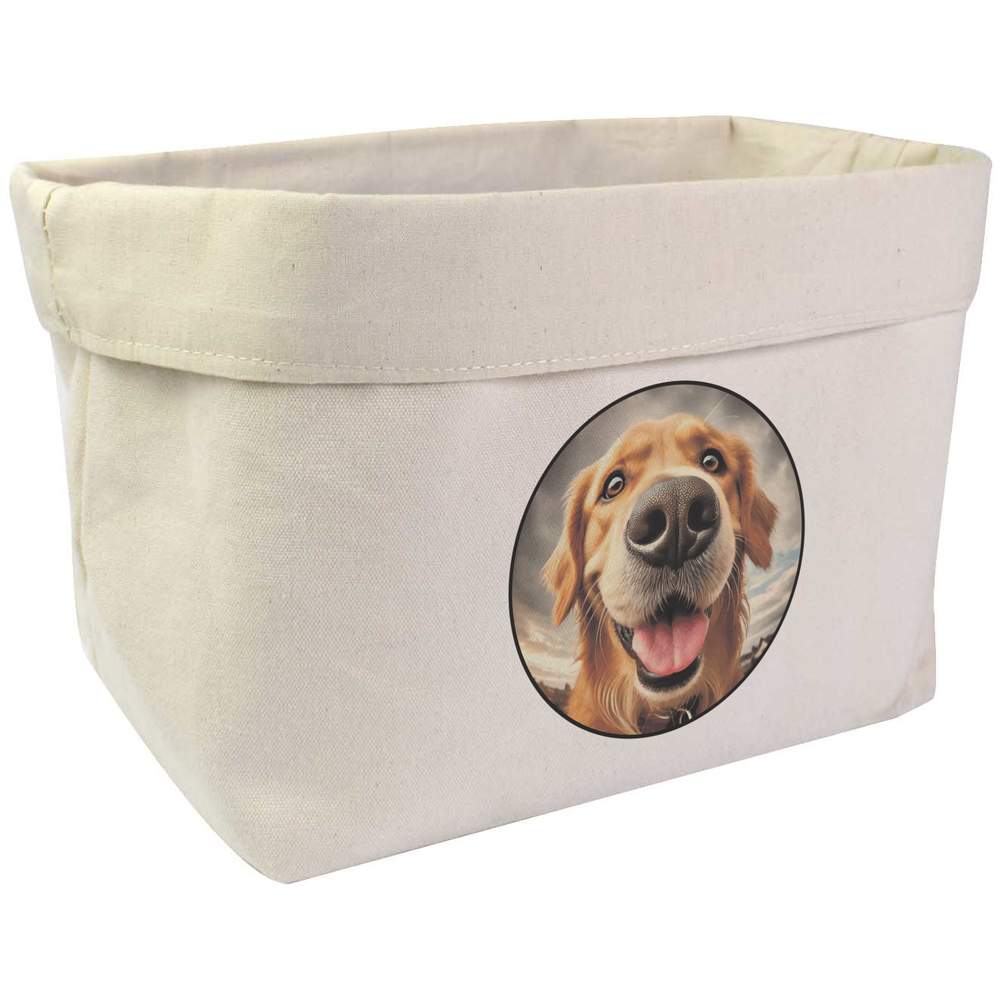 Large 'Smiling Golden Retriever' Canvas Organiser / Storage Bag (OR00036401)