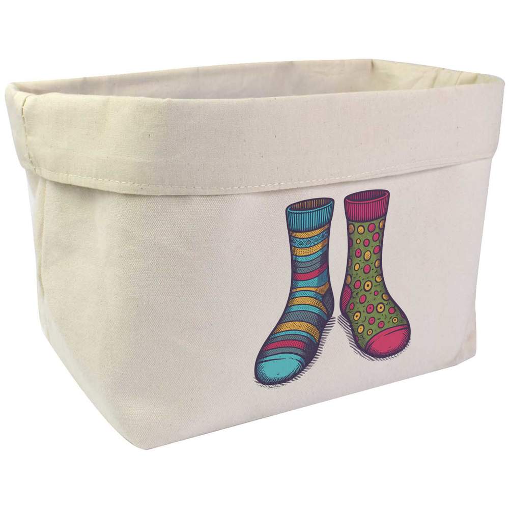 'Odd Socks' Canvas Organiser / Storage Bag - 8L Cotton Storage Basket for Home and Office - 22cm x 22cm x 16cm (OR00037589)