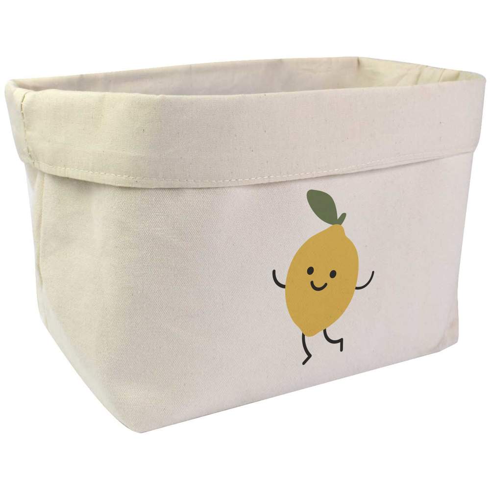 'Happy Lemon' Canvas Organiser / Storage Bag - 8L Cotton Storage Basket for Home and Office - 22cm x 22cm x 16cm (OR00039354)