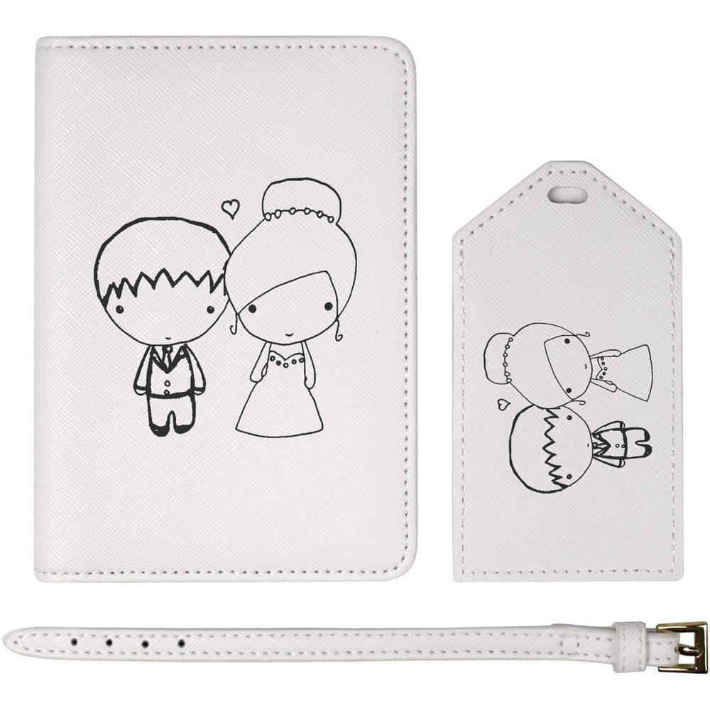 'Bride & Groom' Passport Cover & Luggage Tag Travel Set (PA00002958)