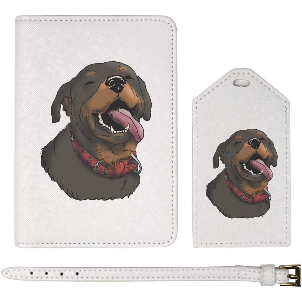 'Happy Rottweiler' Passport Cover & Luggage Tag Travel Set (PA00011188)
